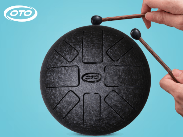 OTO Steel Tongue Drum, Black, 8 Notes, with Mallets and Carry Case, Percussion Instrument-BK