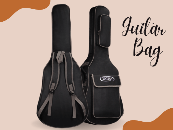 ZINTECH Guitar Bag 36 Inch, Black Nylon, 8mm Padded, Adjustable Backpack Straps, Waterproof with Front Accessory Pocket