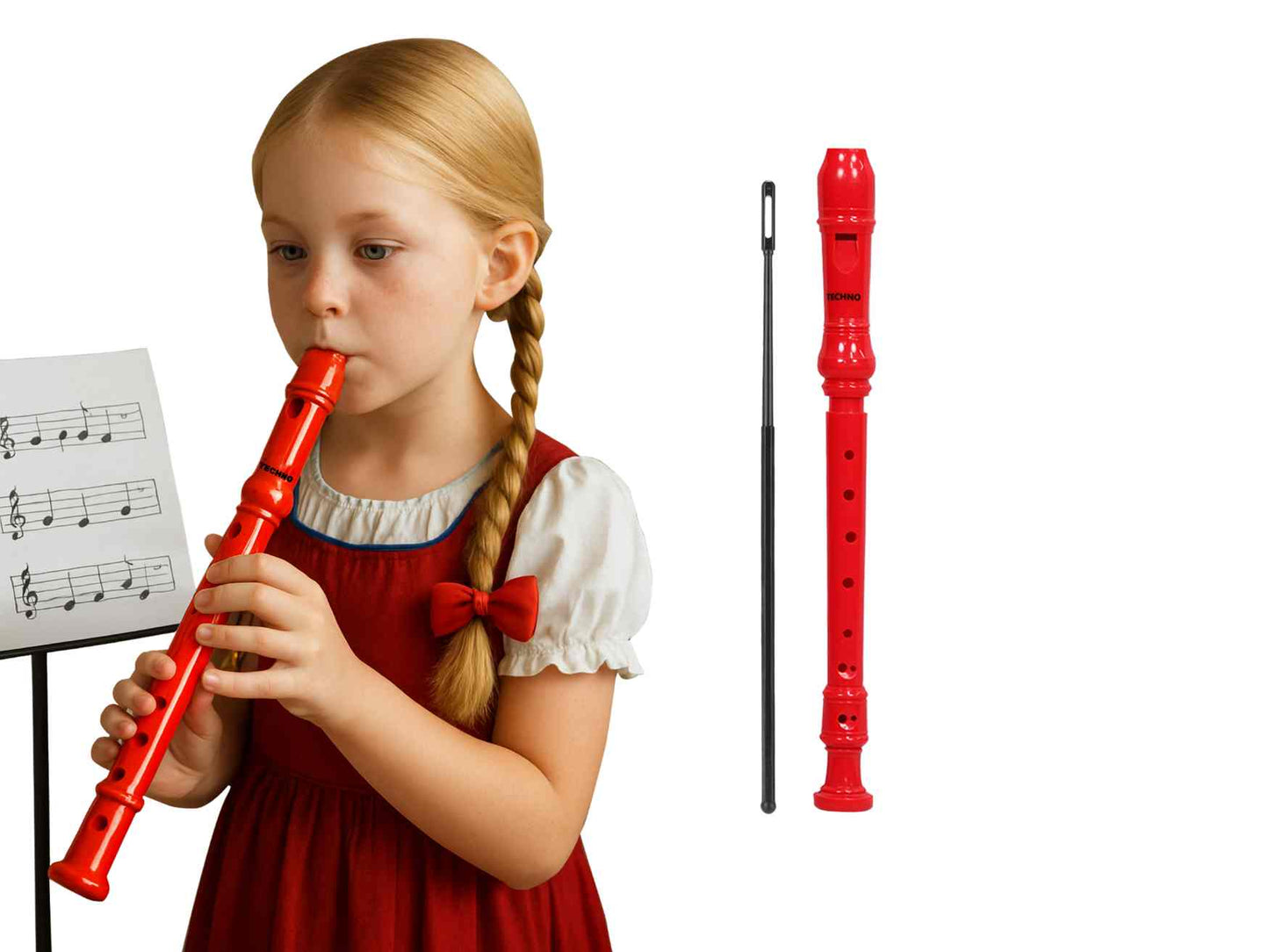 Techno Flute, Red C Scale , 12.5 Inches with Cleaning Rod, Safe Mouthpiece, Easy to Clean, Natural Premium Finish (Red)