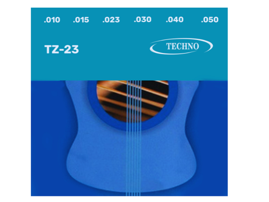 Techno TZ-23 Professional Acoustic Guitar String Set, Bronze, 6-Pack (.010-.050 Gauge), for Steel String Guitars