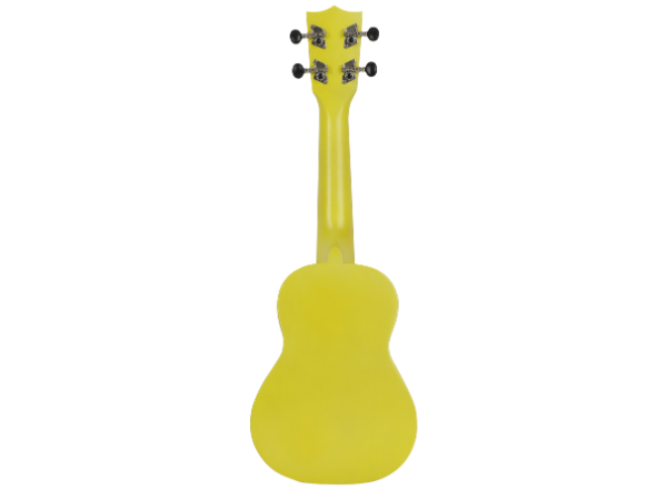 Techno Soprano Ukulele, Natural Wood, 4 Strings, Spruce Wood Back and Top, With Carrying Case, Manual Operation, (Yellow)