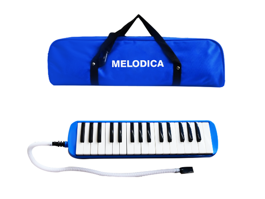 Techno Professional Melodica, 32-Key Piano Style Keyboard with Carrying Case, Blue and White, Portable Musical Wind Instrument with Mouthpiece(BLUE)