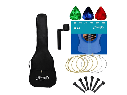 ZINTECH premium  38 inch gig bag 3mm Padded Guitar Bag Combo – Complete Accessories Kit with Strings, Picks, Bridge Pins & String Winder (Black)
