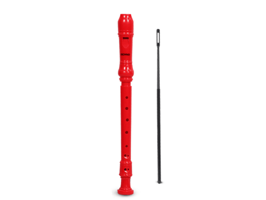 Techno Recorder Flute, Red C Scale , 12.5 Inches with Cleaning Rod, Safe Mouthpiece, Easy to Clean, Natural Premium Finish (Red)
