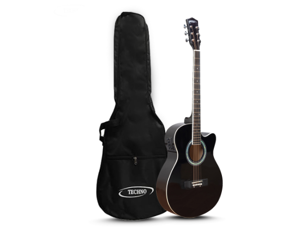 TECHNO RJ-10239CEG- ProSound with 4-Band EQ-39 Inch Semi-acoustic Guitar Mahogany, Spruce Rosewood Right Hand Orientation (Black)