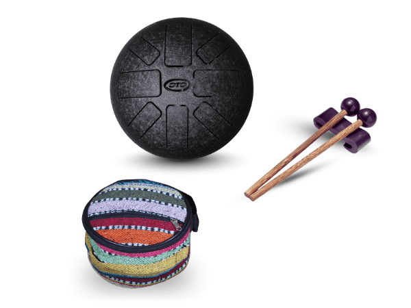 OTO Steel Tongue Drum, Black, 8 Notes, with Mallets and Carry Case, Percussion Instrument-BK