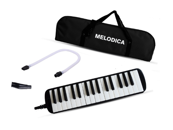 Techno Professional Melodica, 32-Key Piano Style Keyboard with Carrying Case, Black and White, Portable Musical Wind Instrument with Mouthpiece(BLACK)