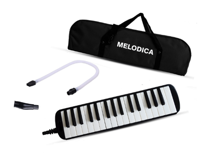 Techno Professional Melodica, 32-Key Piano Style Keyboard with Carrying Case, Black and White, Portable Musical Wind Instrument with Mouthpiece(BLACK)