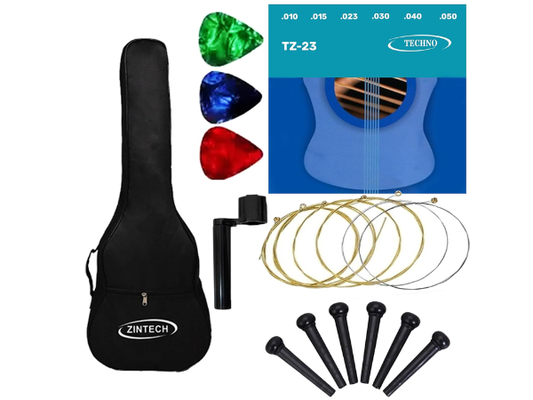 ZINTECH Ultimate 40 INCH Acoustic Guitar Accessory Kit – Padded Gig Bag, TZ-23 Strings, Bridge Pins, String Winder & Picks Complete Starter Bundle (Black)