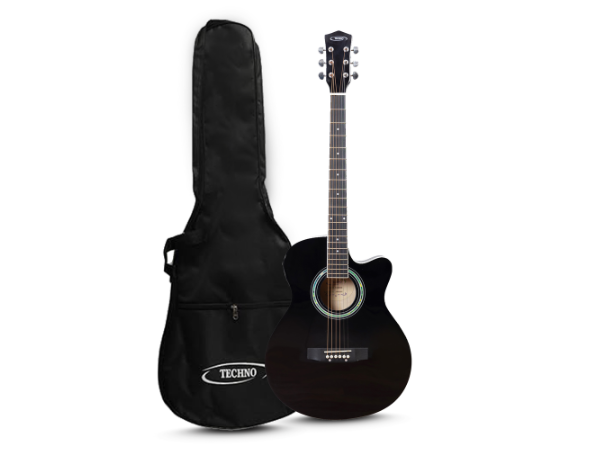 Techno semi acoustic guitar for beginners and professionals 40-Inch Guitar Cutaway Body Shape Acoustic Guitar Basswood Rosewood Right Hand Orientation(BLACK)