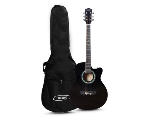 Techno semi acoustic guitar for beginners and professionals 40-Inch Guitar Cutaway Body Shape Acoustic Guitar Basswood Rosewood Right Hand Orientation(BLACK)