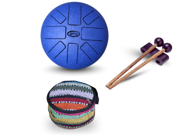 OTO Steel Tongue Drum, Blue, 8 Notes, with Mallets and Carrying Bag(BLUE)
