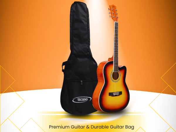 TECHNO RJ-10239CG-39 INCH Inch Guitar -WIth BAG ,BELT,STRING SET,CAPO,PICK,TUNER,WINDER Acoustic Guitar Spruce, Linden Wood Rosewood Right Hand Orientation (Sunburst)