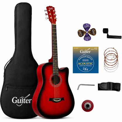 TECHNO OTG-38CG Acoustic Guitar Kit, 38-Inch Cutaway -With ,TRUSS ROD & Accessories Acoustic Guitar Linden Wood Rosewood Right Hand Orientation - Red