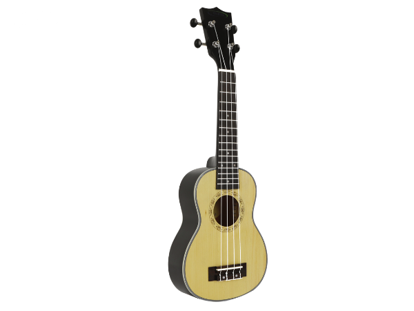 Techno Soprano Ukulele with Carrying Case, Natural Wood and Brown, 4 String, Spruce Wood Construction, 53 cm Length, Manual Operation(BLACK)