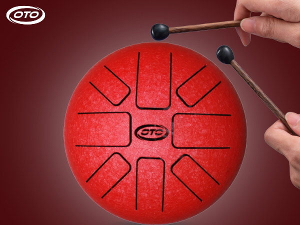 OTO Steel Tongue Drum, Red, 8 Notes, Percussion Instrument with Mallets, Meditation and Relaxation