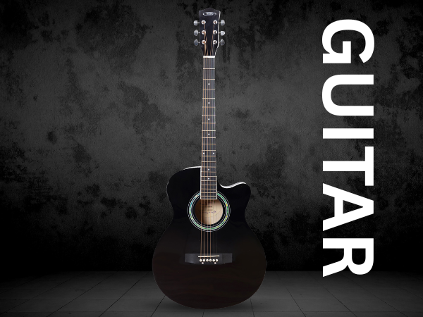 Techno semi acoustic guitar for beginners and professionals 40-Inch Guitar Cutaway Body Shape Acoustic Guitar Basswood Rosewood Right Hand Orientation(BLACK)