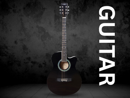 Techno semi acoustic guitar for beginners and professionals 40-Inch Guitar Cutaway Body Shape Acoustic Guitar Basswood Rosewood Right Hand Orientation(BLACK)