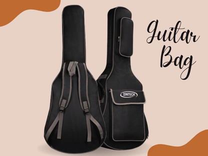 ZINTECH Guitar Bag 36 Inch, Black Nylon, 8mm Padded, Adjustable Backpack Straps, Waterproof with Front Accessory Pocket