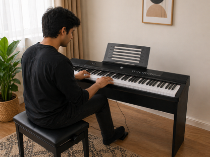 TECHNO TP100887 88-Key Portable Digital Piano with Lightning keys 140 Tones 16 Demo Songs|USB MIDI | Split Mode|Record & Play | Stand & Sustain Pedal Digital Digital Piano