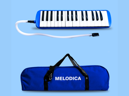 Techno Professional Melodica, 32-Key Piano Style Keyboard with Carrying Case, Blue and White, Portable Musical Wind Instrument with Mouthpiece(BLUE)