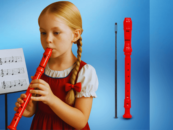 Techno Recorder Flute, Red C Scale , 12.5 Inches with Cleaning Rod, Safe Mouthpiece, Easy to Clean, Natural Premium Finish (Red)