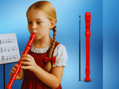 Techno Recorder Flute, Red C Scale , 12.5 Inches with Cleaning Rod, Safe Mouthpiece, Easy to Clean, Natural Premium Finish (Red)