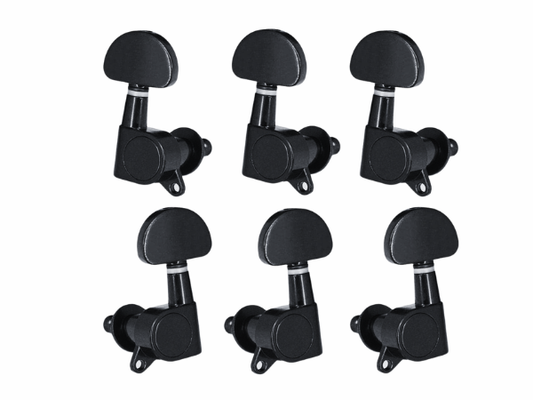 Premium Black Guitar Tuning Pegs Set – 6 Precision Semi-Closed Machine Heads with Anti-Slip Mount