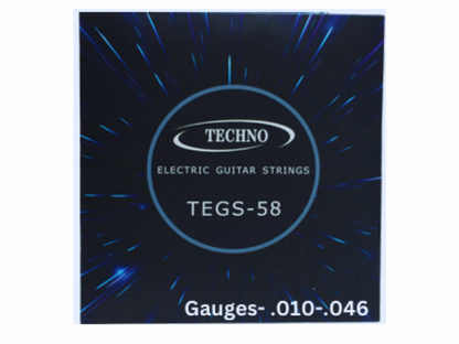 Techno TEGS-58 Electric Guitar Strings, Steel and Synthetic Core, Light Beige, 010-046 Gauge, 6-String Set for Professional Musicians