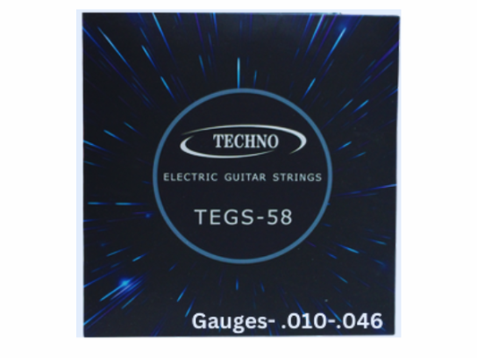 Techno TEGS-58 Electric Guitar Strings, Steel and Synthetic Core, Light Beige, 010-046 Gauge, 6-String Set for Professional Musicians