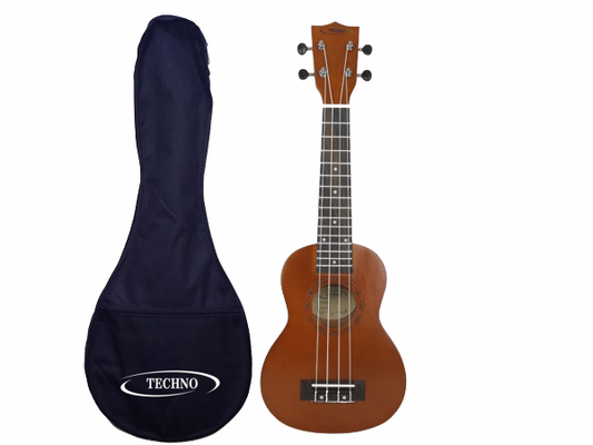 TECHNO 21-Inch Soprano Ukulele – Mahogany Body, Rosewood Fretboard with Carry Bag Soprano Ukulele (Brown)
