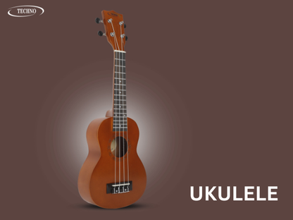 TECHNO 21-Inch Soprano Ukulele – Mahogany Body, Rosewood Fretboard with Carry Bag Soprano Ukulele (Brown)