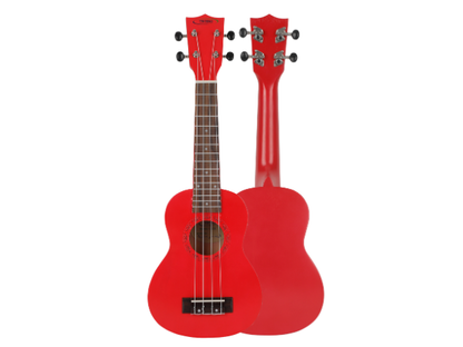Techno Soprano Ukulele, Natural Wood, 4 Strings, Spruce Wood Back and Top, With Carrying Case, Manual Operation, (RED)