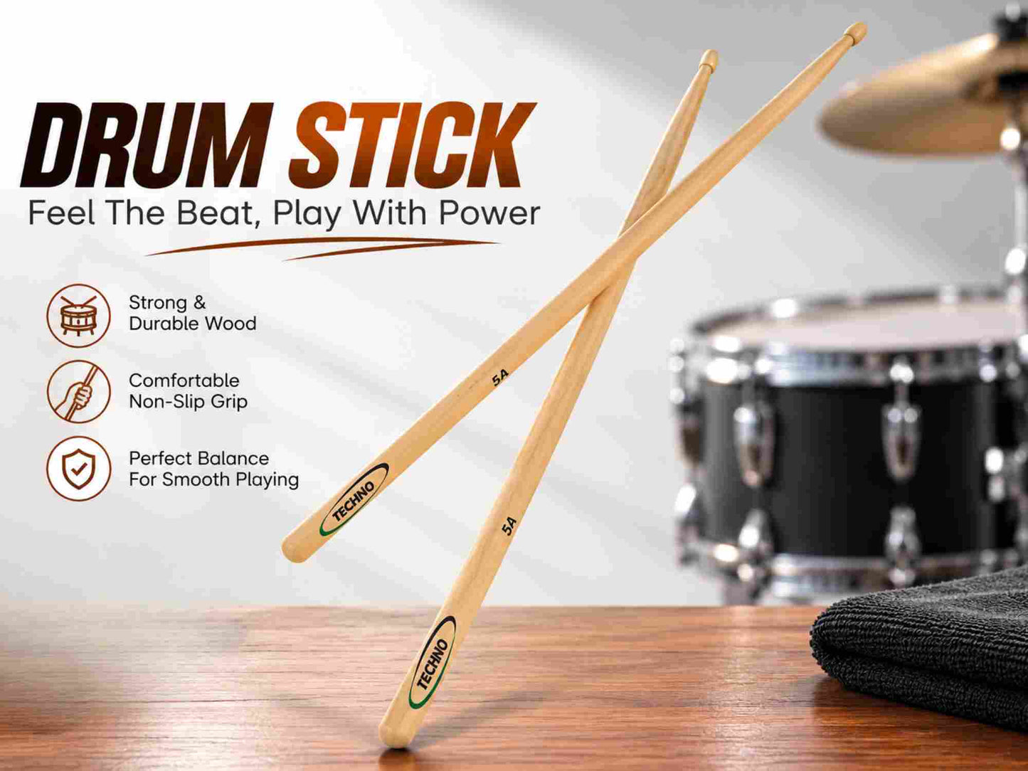 TECHNO Premium Walnut Drumsticks – 5A Size 5A Drumsticks