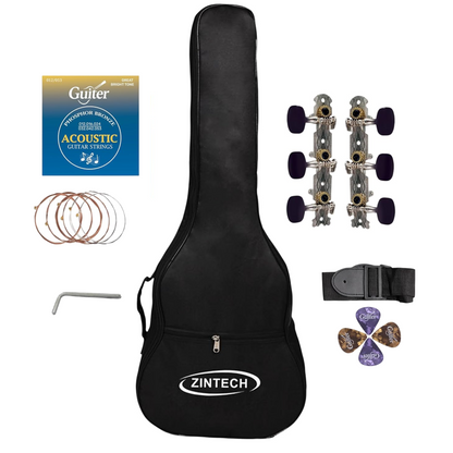 ZINTECH 34 Inch 3MM Padding Acoustic Guitar Bag with Thick Filling, Tear-Resistant Lining, Includes Phosphor Bronze Strings, Picks, Strap, Allen Key and Tuning Pegs