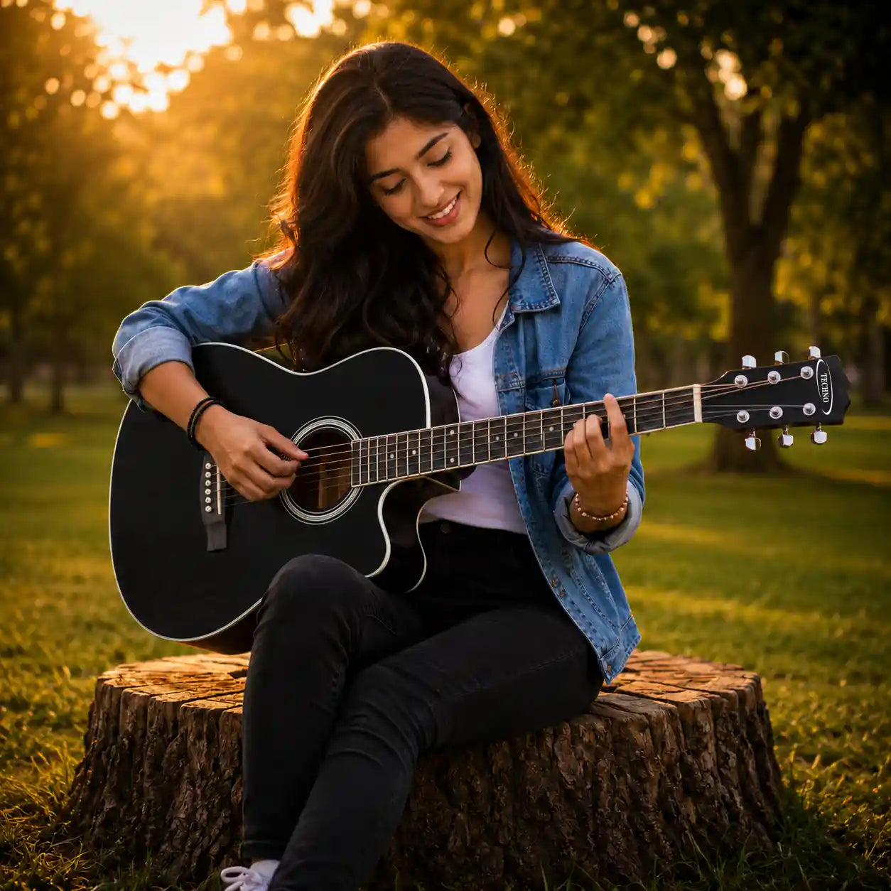 Techno 39 Acoustic Guitar with Spruce Top, Linden Body & Closed Die-Cast Tuners Acoustic Guitar Spruce Rosewood Right Hand Orientation