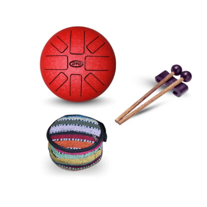 OTO Steel Tongue Drum, Red, 8 Notes, Percussion Instrument with Mallets, Meditation and Relaxation